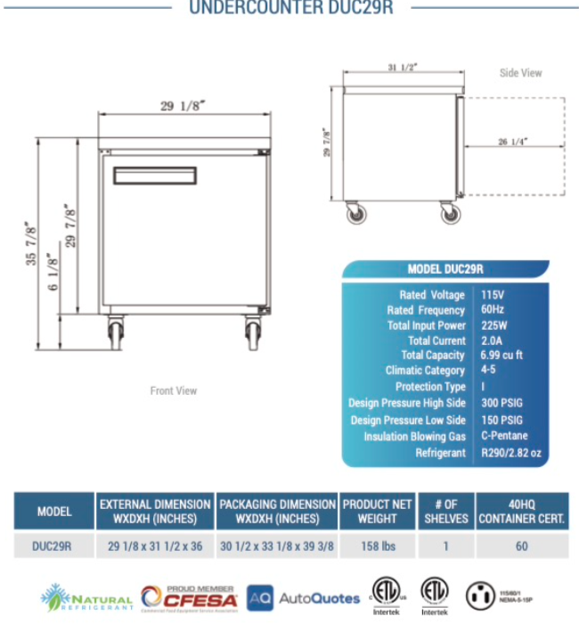 29" Undercounter-Refrigerator