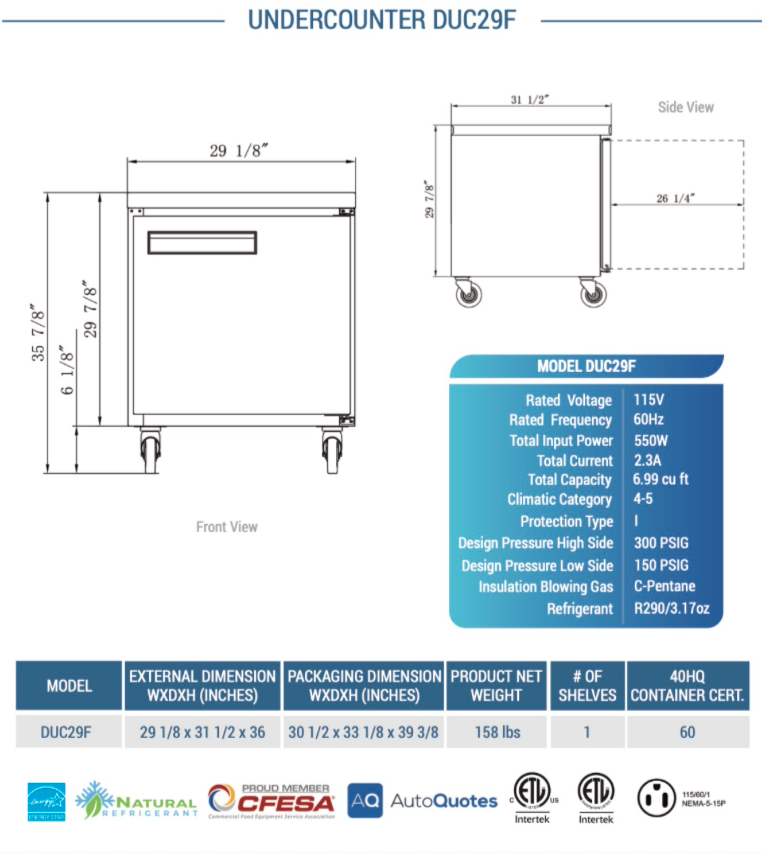29" Undercounter-Freezer
